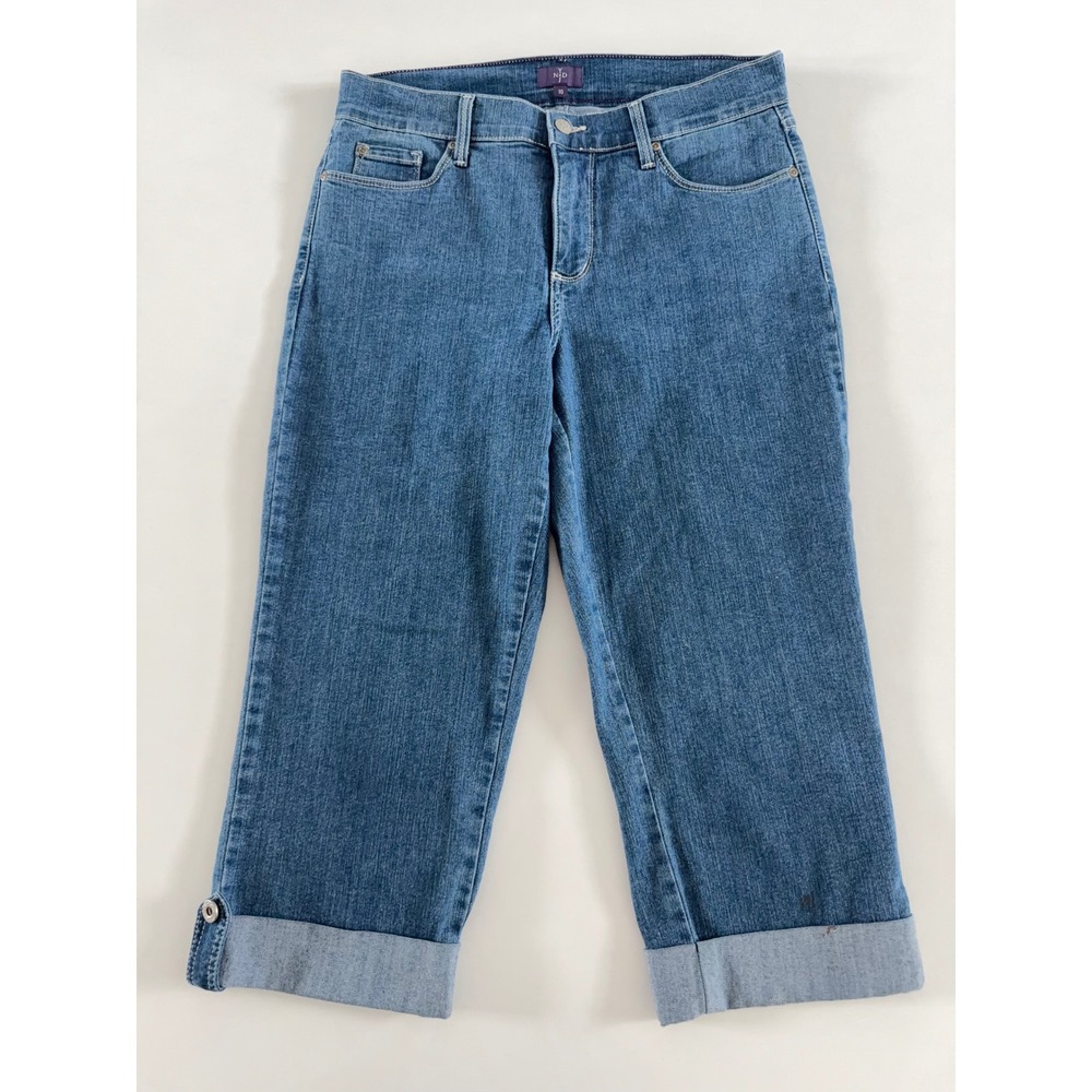 NYDJ Not Your Daughters Jeans Women 10 Blue Medium Wash Cuffed Crop Denim Jeans